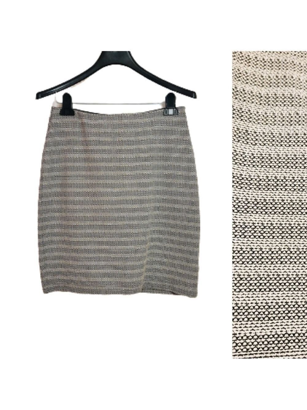 LOFT Black Cream Linear Knit Pencil Mini Skirt X Small